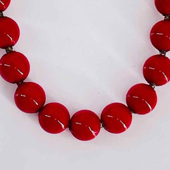 Oops A Daisy Signed Red Enamel Necklace Ball Chain Vintage Beads 25" Strand - Picture 6 of 9
